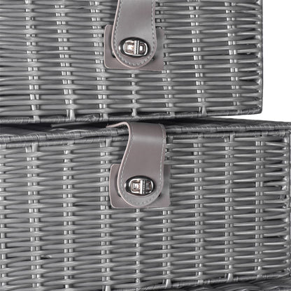 Maison & White Resin Woven Storage Baskets | Set of 3 Grey Lidded Boxes | Small, Medium & Large | Side Handles & Twist Clasps