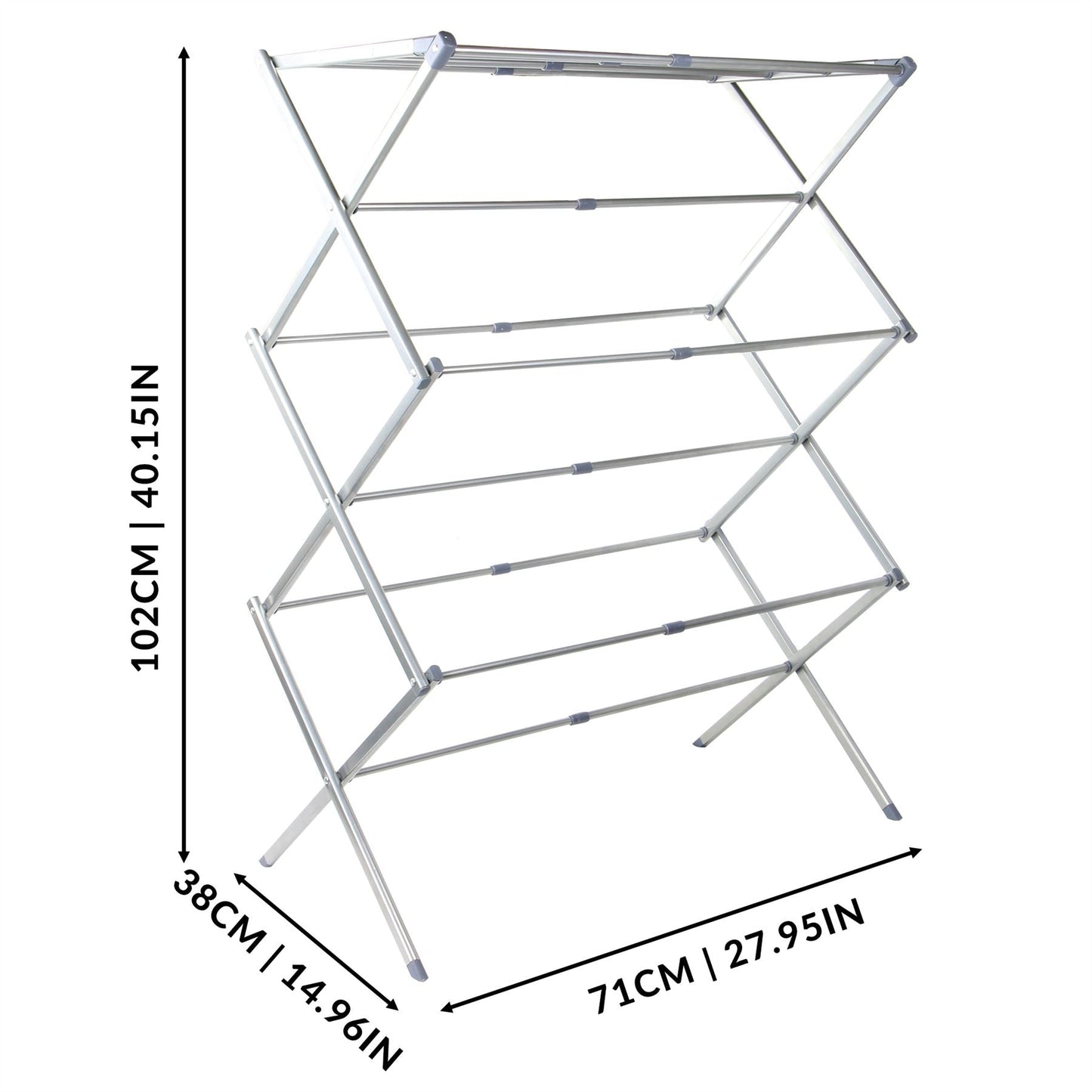 Expandable Folding Clothes Airer | 3-Tier | Scissor-Lift Steel Frame | Folds to 44x51.5x9cm | Extends to 102x71x38cm | Indoor Use | 2-Year Guarantee