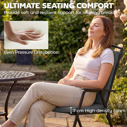 Set of 2 Garden Seat Cushions | 7cm High Density Foam | 50x50cm | Water Resistant | UV30+ | Fire Retardant | Zip Off Covers | Securing Ties | Dark Grey