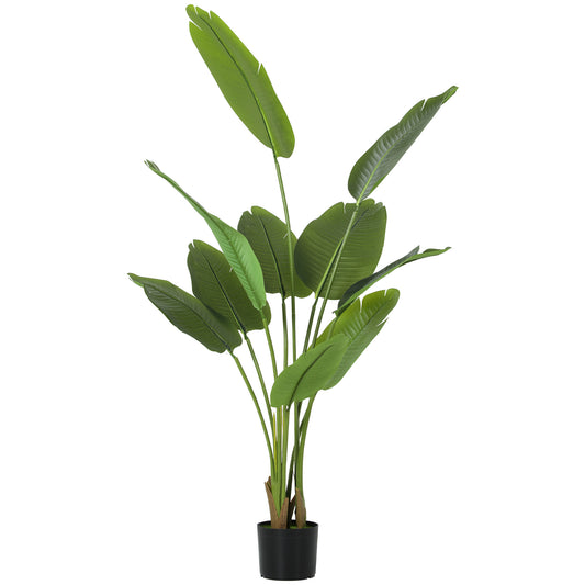 160cm Tall Artificial Bird of Paradise Plant, Faux Banana Leaf Tree with PEVA Leaves and Flocking, Decorative Palm Tree in Pot