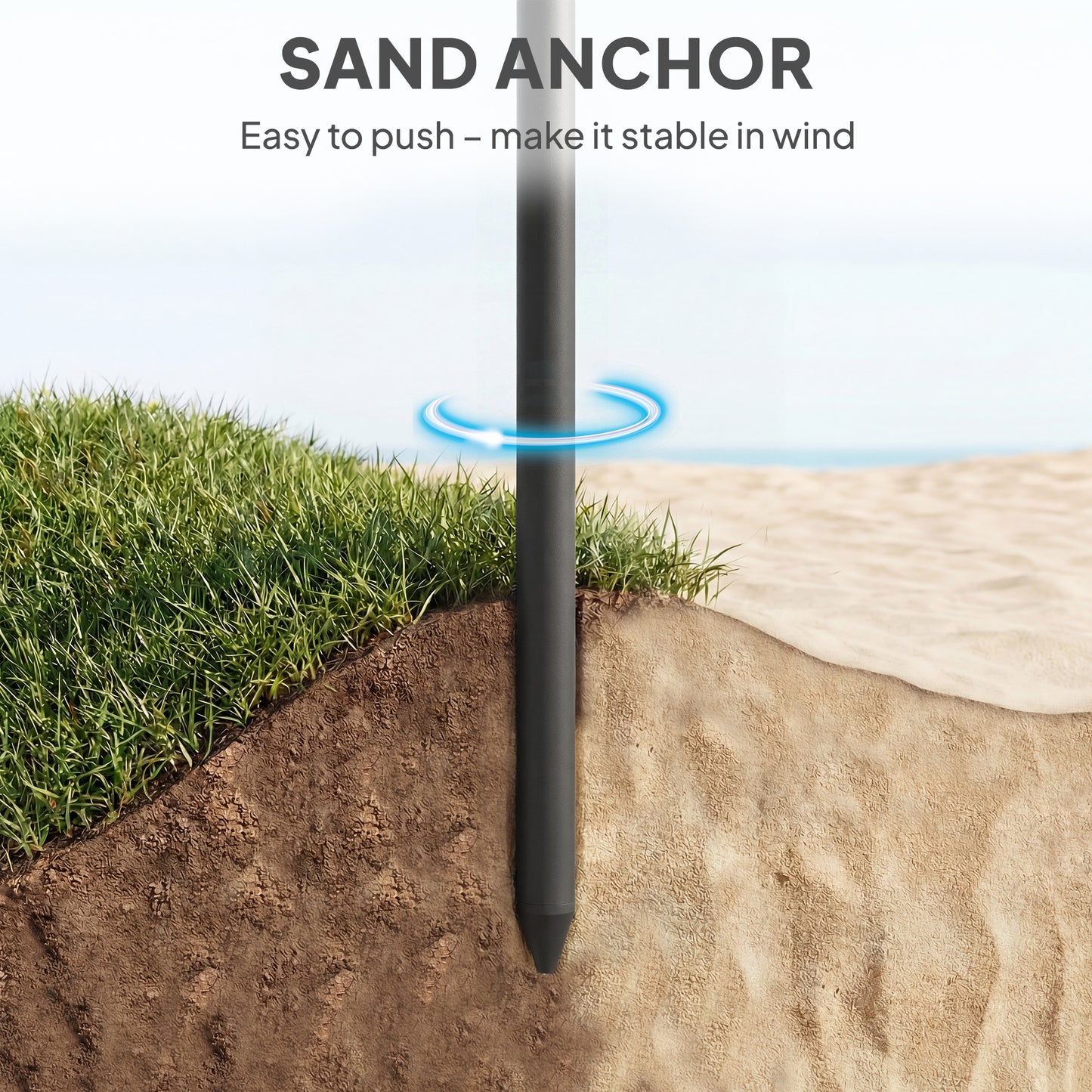 Beach Umbrella Parasol | 1.8m | 30° Tilt | UPF30+ | 130-210cm Adjustable | Sand Anchor | Carry Bag | Blue & White
