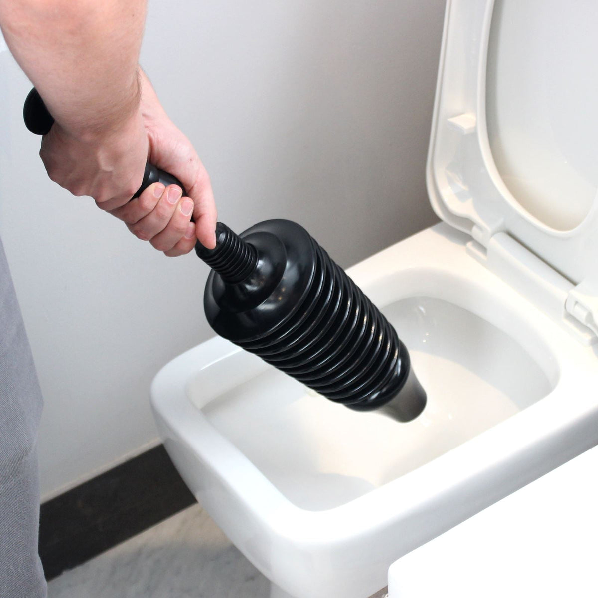 Pukkr Powerful Toilet Plunger | Water Pressure Concertina Head | 8x More Powerful | Handle 28cm | Assembled 62cm | Disassembles for Storage | Unblocks Toilets Fast | 2-Year Warranty