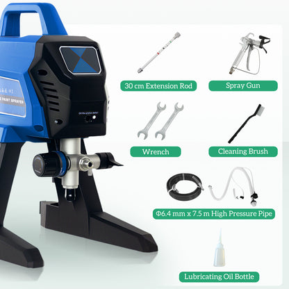 Airless Paint Sprayer, Thinning-Free, Electric Fence Paint Sprayer for Exterior and Interior DIY Painting Projects, Wall Spray Gun Machine, Household Use, 1.5L/min, 200Bar, 7.5m Hose Dark Blue