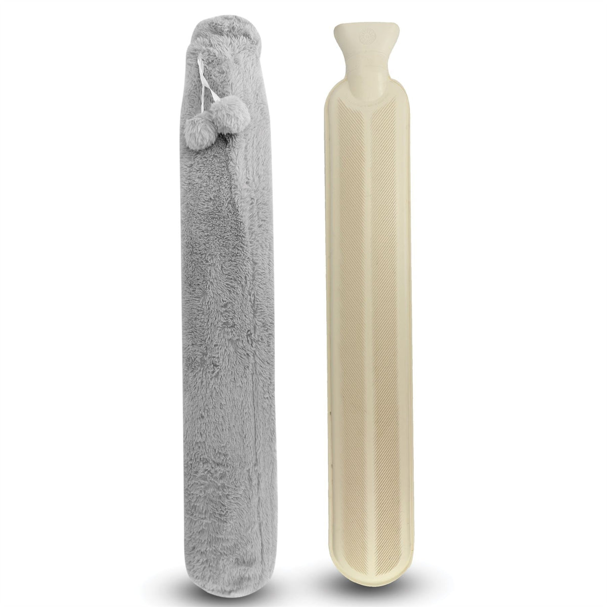 Pukkr Extra Long Hot Water Bottle 2L with Removable Grey Fleece Cover | 72x12cm | Hot & Cold Use | Aches & Pains Relief | Neck Shoulder Back | Rubber & Polyester | 2-Year Warranty