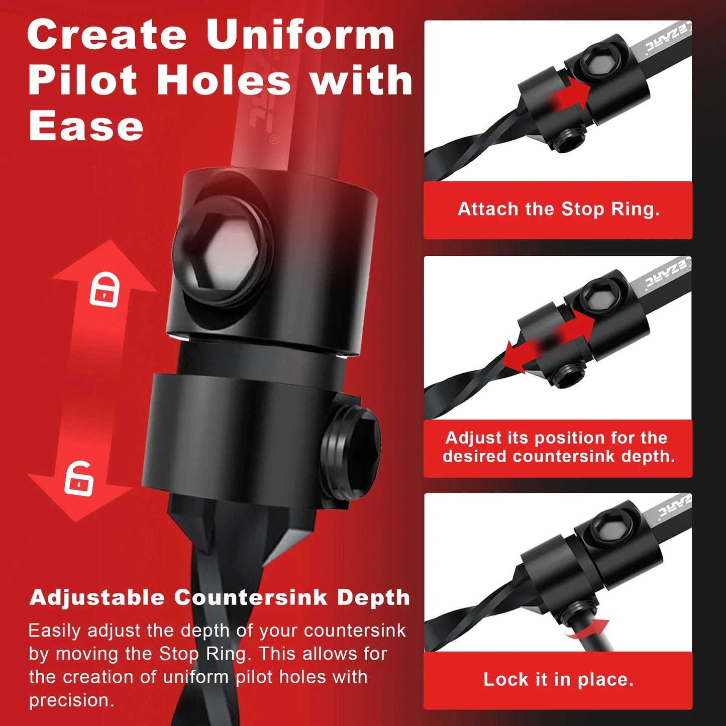 EZARC Countersink Drill Bit Set 24-Pack, Tapered Drill Bits Kit For Woodworking With Storage Box