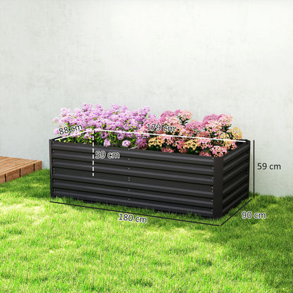 Deep Galvanised Steel Raised Garden Bed | Multi-Reinforced Rods | Protective Coating | Open Bottom | Indoor & Outdoor | 180x90x59cm | Plants Veg Herbs & Flowers | Black
