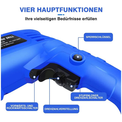 Corded Professional 850W Rotary Hammer Drill 3000RPM, 13Mm Chuck With Impact Function & 2 Modes
