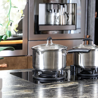 Maison & White Stainless Steel Saucepan Set of 3 with Lids | Aluminium Even-Heat Base | Stay-Cool Handle | Induction Gas Electric Ceramic | 16cm 18cm 20cm | All Hob Types | 2-Year Warranty