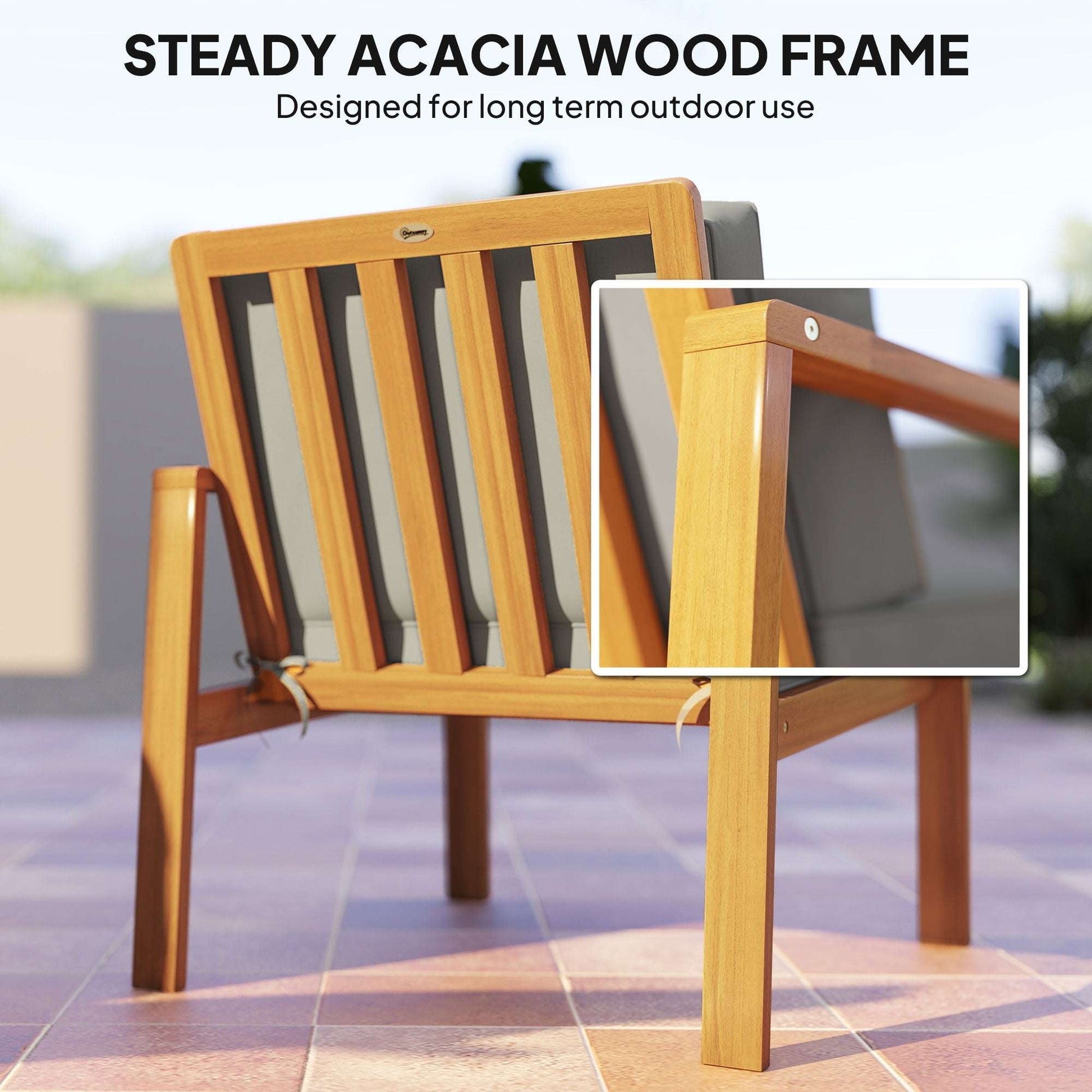 Outsunny 4-Piece Acacia Wooden Garden Furniture Set with Cushions - Teak