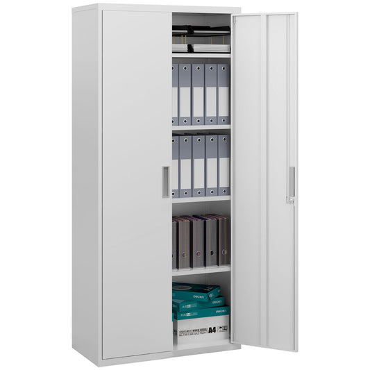 Five Shelf Lockable Steel Office Storage Cupboard Cabinet Organiser - White