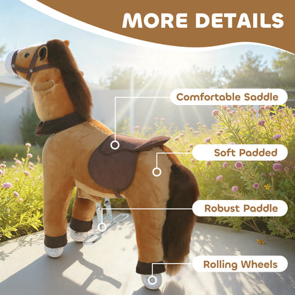 AIYAPLAY Ride On Horse, Plush Walking Horse Toy with Wheels and Saddle for Ages 3-5 Years Old, Dark Brown