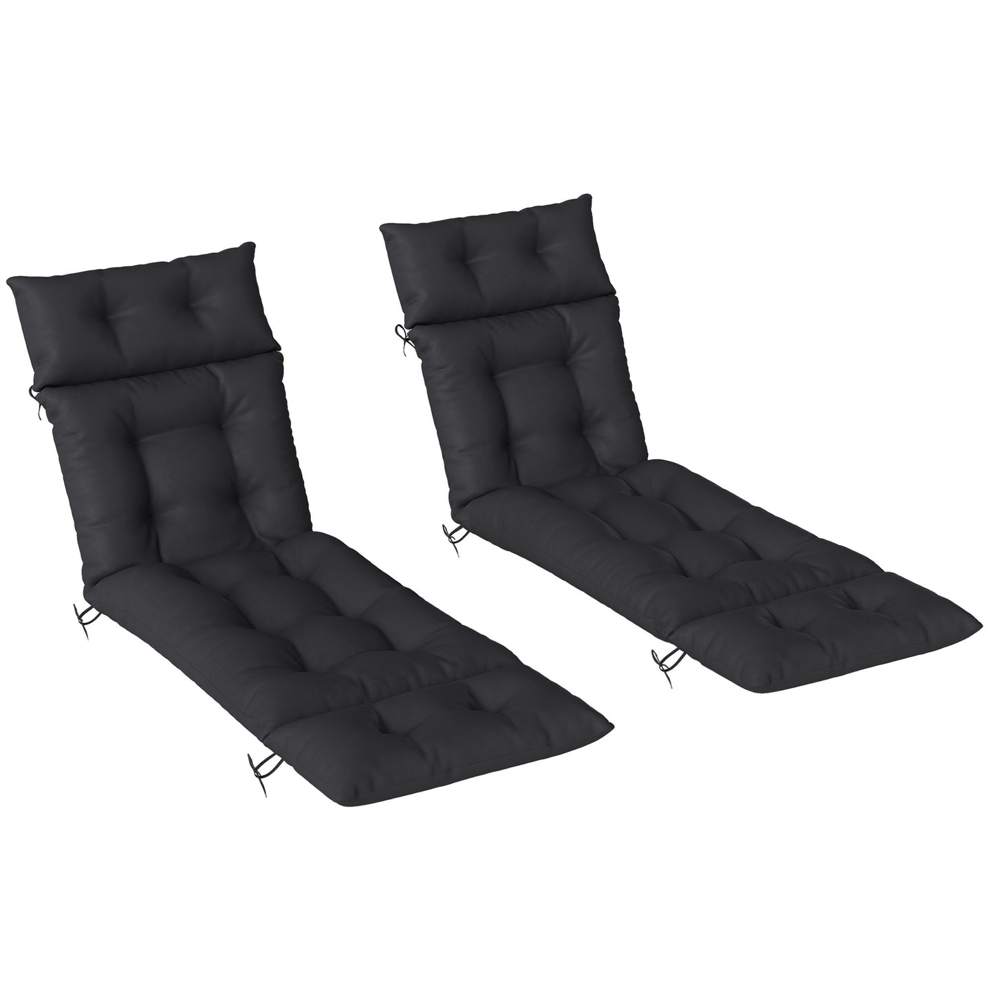 Set of 2 Sun Lounger Cushions | 190x56x10cm | High-Resilience PP Foam | UPF20+ | Fade & Splash Resistant | 220gsm Polyester | 6 Tie Fastenings | Black