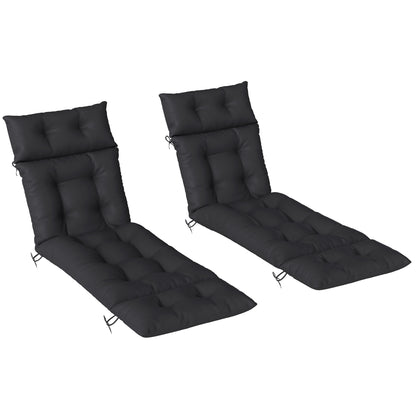 Set of 2 Sun Lounger Cushions | 190x56x10cm | High-Resilience PP Foam | UPF20+ | Fade & Splash Resistant | 220gsm Polyester | 6 Tie Fastenings | Black