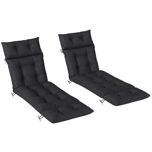 Set of 2 Sun Lounger Cushions | 190x56x10cm | High-Resilience PP Foam | UPF20+ | Fade & Splash Resistant | 220gsm Polyester | 6 Tie Fastenings | Black