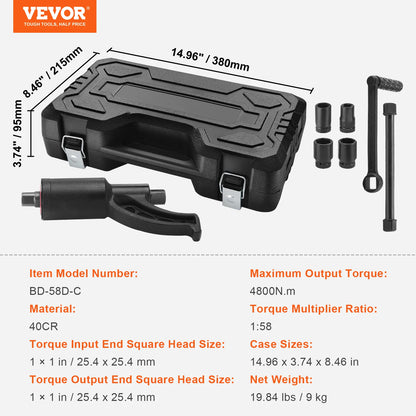 1/58 1/64 Torque Wrench Set 4/8 Sockets Multiplier Drive Lug Nut Wrench/Multiplier Heavy Duty Torque, With Case