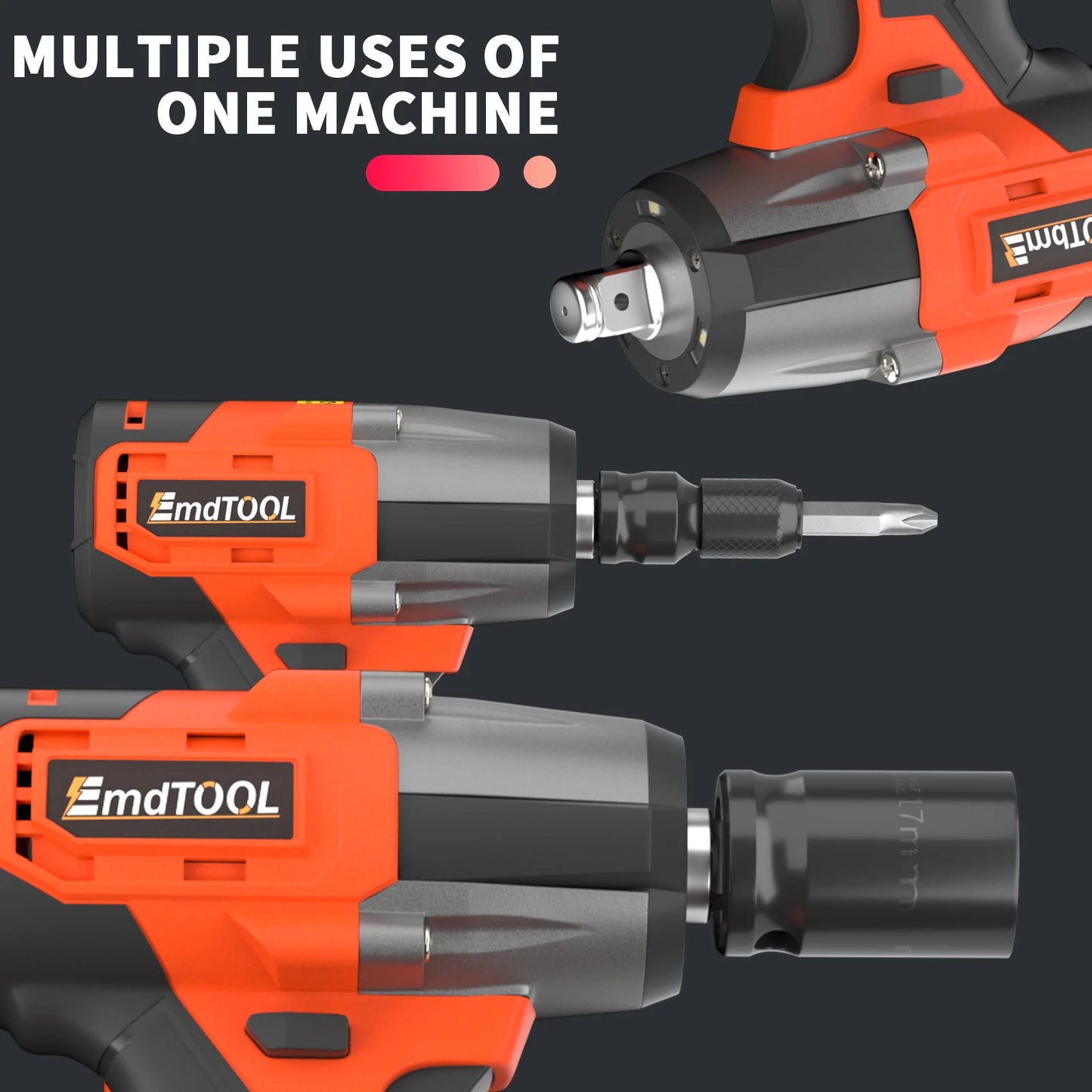 Cordless Brushless  Impact Gun Driver Wrench, Variable Speed 3200RPM & Max Torque 1500Nm & 4 Socket Set