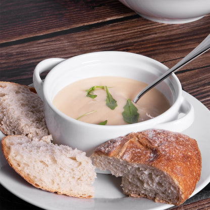 Maison & White Soup Bowls with Handles | Set of 4 × 625ml | White Stackable Ceramic Bowls for Soup, Stew & Noodles | Microwave & Dishwasher Safe