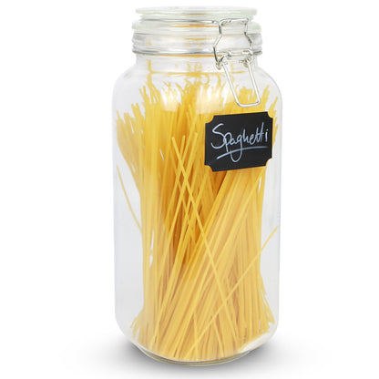 Clip-Top Glass Storage Jars | Assorted Set of 5 | 500ml to 2200ml | Steel Clip & Silicone Seal | Labels & Pen Included | Hand Wash Only | 2-Year Warranty