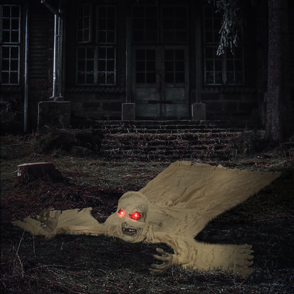 183 cm Life Size Halloween Animated Crawling Mummy with Glowing LED Eyes, 8/16H Timer, Scary Halloween Decorations, Battery Operated, Indoor Outdoor Party Props