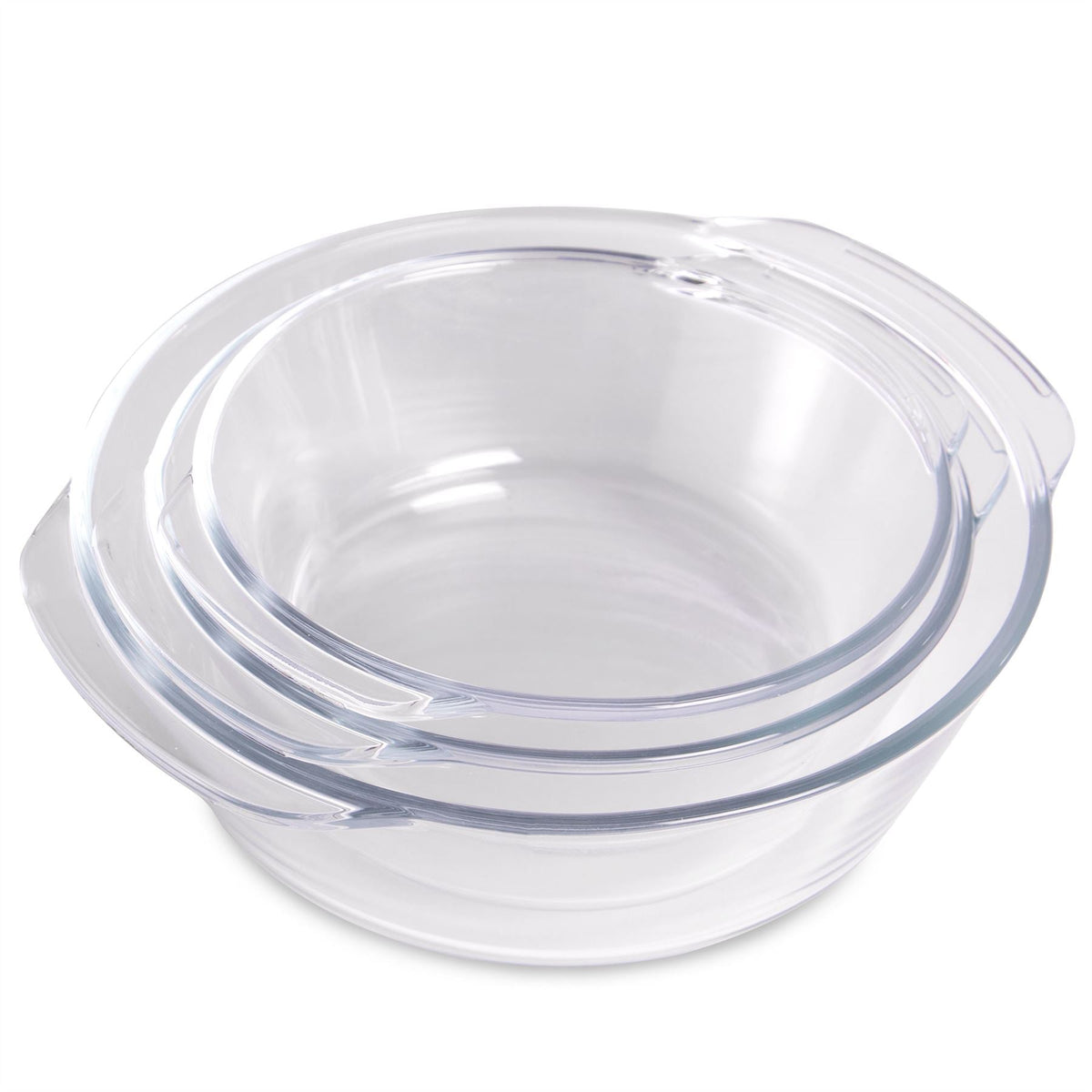 Maison & White Borosilicate Glass Cooking Dishes Set of 3 with Lids | Carry Handles | Oven Microwave Freezer Dishwasher Safe | Small Medium Large | Casserole Baking Roasting | 2-Year Warranty