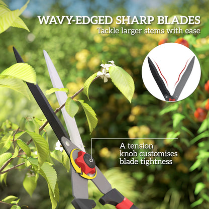 Garden Shears, 63.5 cm Heavy Duty Hedge Shears with Razor-Sharp Blades, Comfort Grip and Tension Adjuster for Hedges, Shrubs and Bushes, Easy Cutting and Trimming