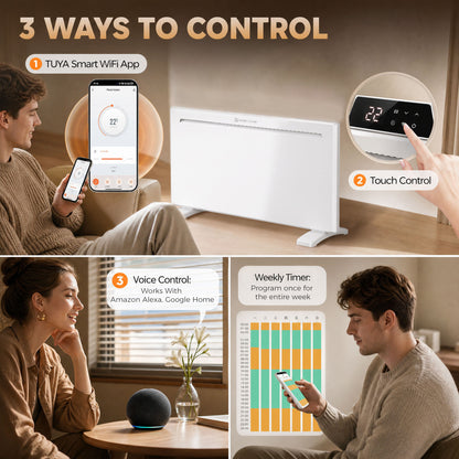 Smart White Panel Heater | WiFi App, Alexa & Google Home | Wall-Mounted or Freestanding Electric Heater | 1000/1500/2000W | Weekly Timer, Anti-Frost & Open Window Detection