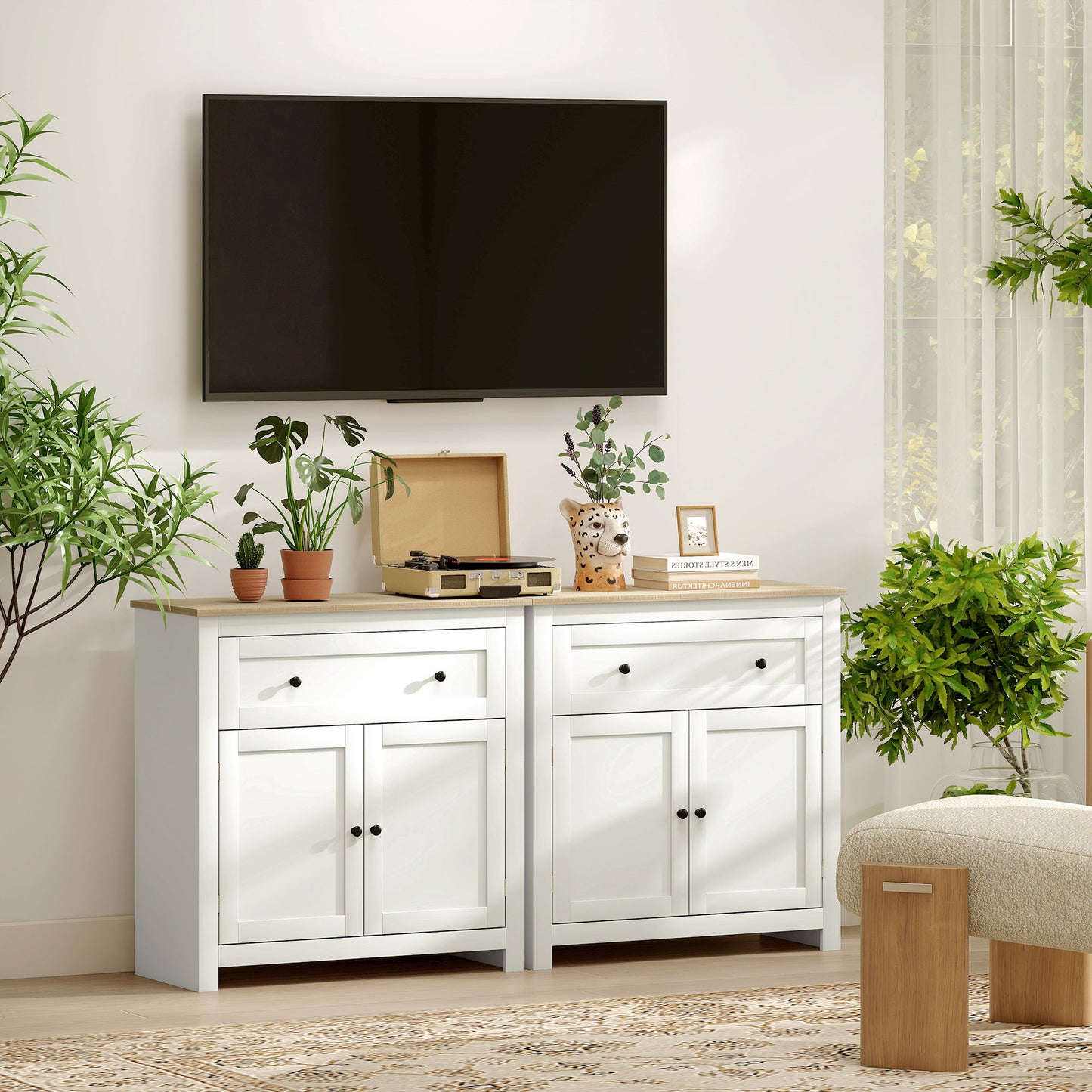 Sideboard Storage Cabinet, Modern Kitchen Cupboard with Adjustable Shelf, Drawer and Double Doors