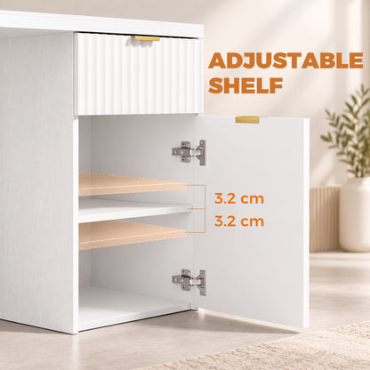 Reversible Computer Desk with Drawer & Cabinet | White & Gold MDF | 120x50x76cm | 3-Level Adjustable Shelf | Interchangeable Handles | Vanity Writing Office Desk | 60kg