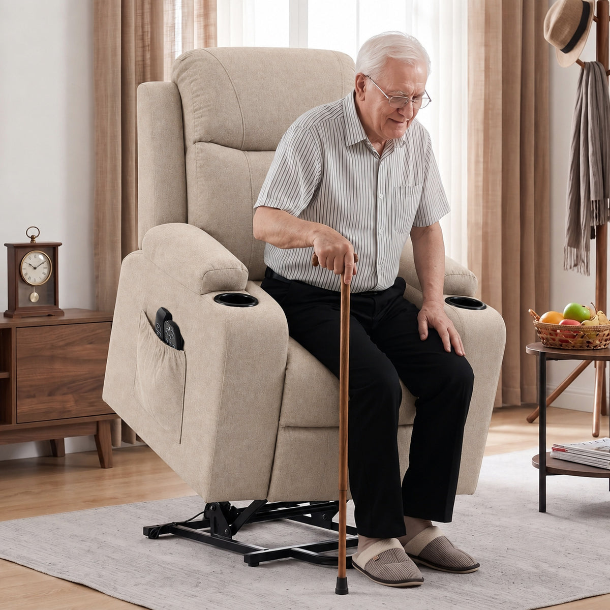 Electric Riser Recliner Chair | 45° Lift, 150° Recline, Massage & Lumbar Heat | USB-A/USB-C, Cup Holders | Beige, Brown or Grey