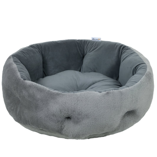 Round Pet Bed | Reversible Cooling & Plush Sides | High Bolster | 900g PP Cotton Fill | 62x62x21cm | Cats & Small Dogs | Dark Grey