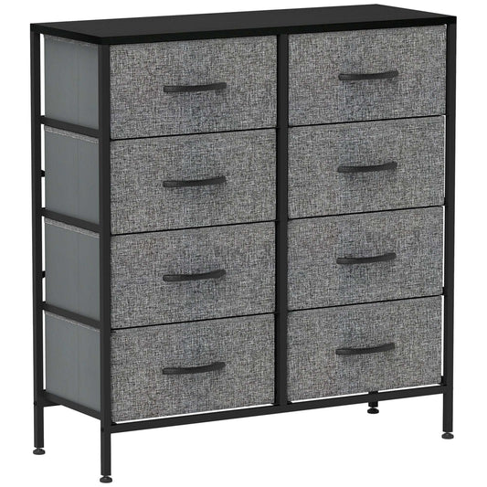 Fabric Chest of Drawers, Storage Bedroom Dresser with 8 Fabric Drawers, Steel Frame and Wooden Top for Nursery, Living Room, Hallway, Black