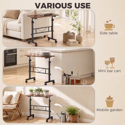 Overbed Table | 6 Height Settings 70-110cm | 4 Caster Wheels with 2 Brakes | Anti-Tip Device | 80x40cm Top | 15kg | Particleboard & Steel | Rustic Brown & Black