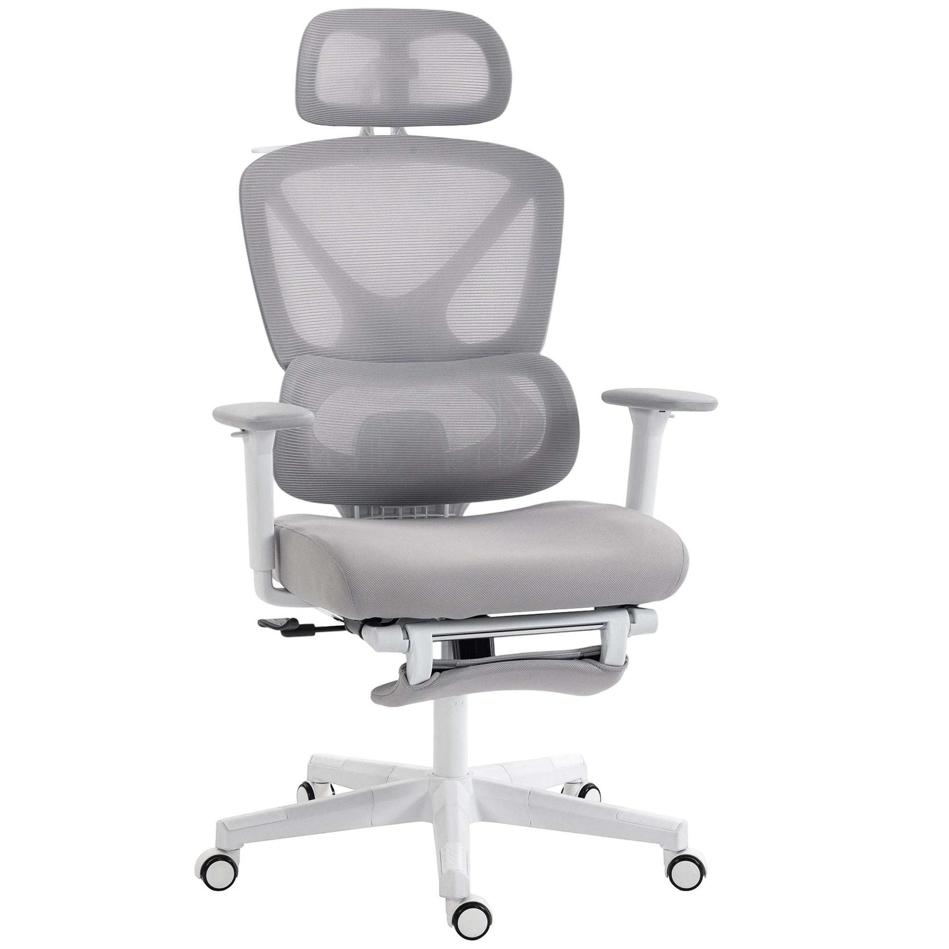 Ergonomic Office Chair | Adjustable Headrest | 3D Armrests | Lumbar Support | 135° Recline | Footrest | Breathable Mesh | 135kg | Grey