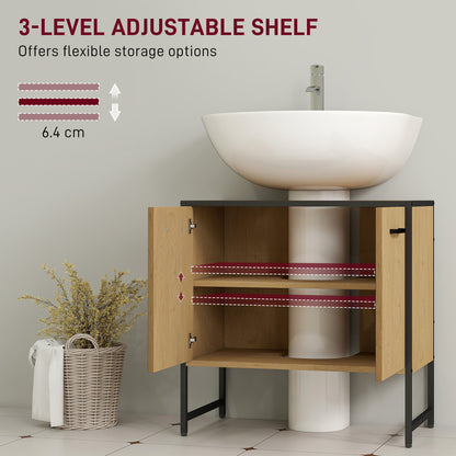 Bathroom Vanity Unit, Under Sink Storage Cabinet with Soft-Close Doors for Basin without or with Pedestal, Natural