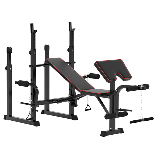 Folding Weight Bench with Bench Press Rack, Preacher Curl Bench, Leg Curl Machine, Incline or Flat Workout Bench for Home Gym Strength