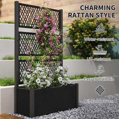 Outsunny Garden Planter Box with Trellis, Liner for Climbing Plants, Vegetables, Flowers, 90 x 35 x 148 cm, Charcoal Grey / Mixed Grey