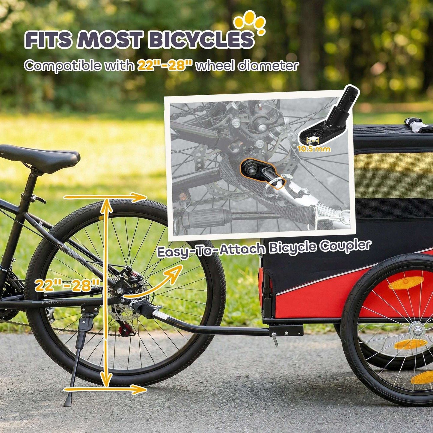 Dog Bike Trailer | 20kg Capacity | 20" Inflatable Rubber Wheels | Universal Coupler | 600D Oxford Fabric | Steel Frame | Reflectors & Safety Flag | Foldable | 139x72x88cm | Red