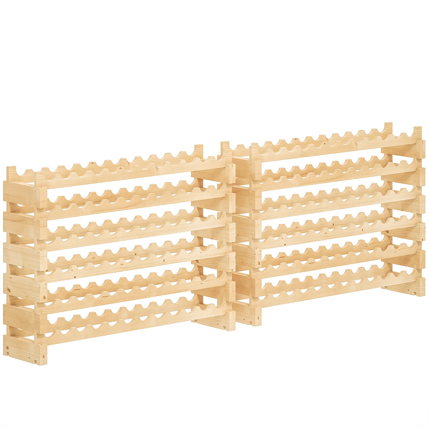 Six-Tier, 72 Bottle Wooden Wine Rack Set of 2 - Natural Wood