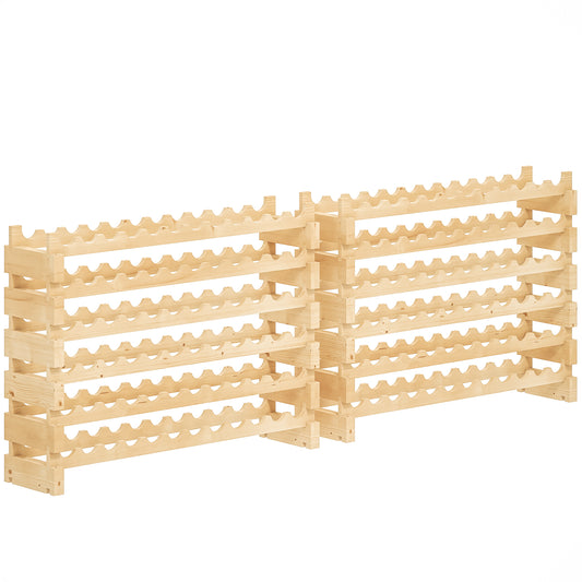 Six-Tier, 72 Bottle Wooden Wine Rack Set of 2 - Natural Wood