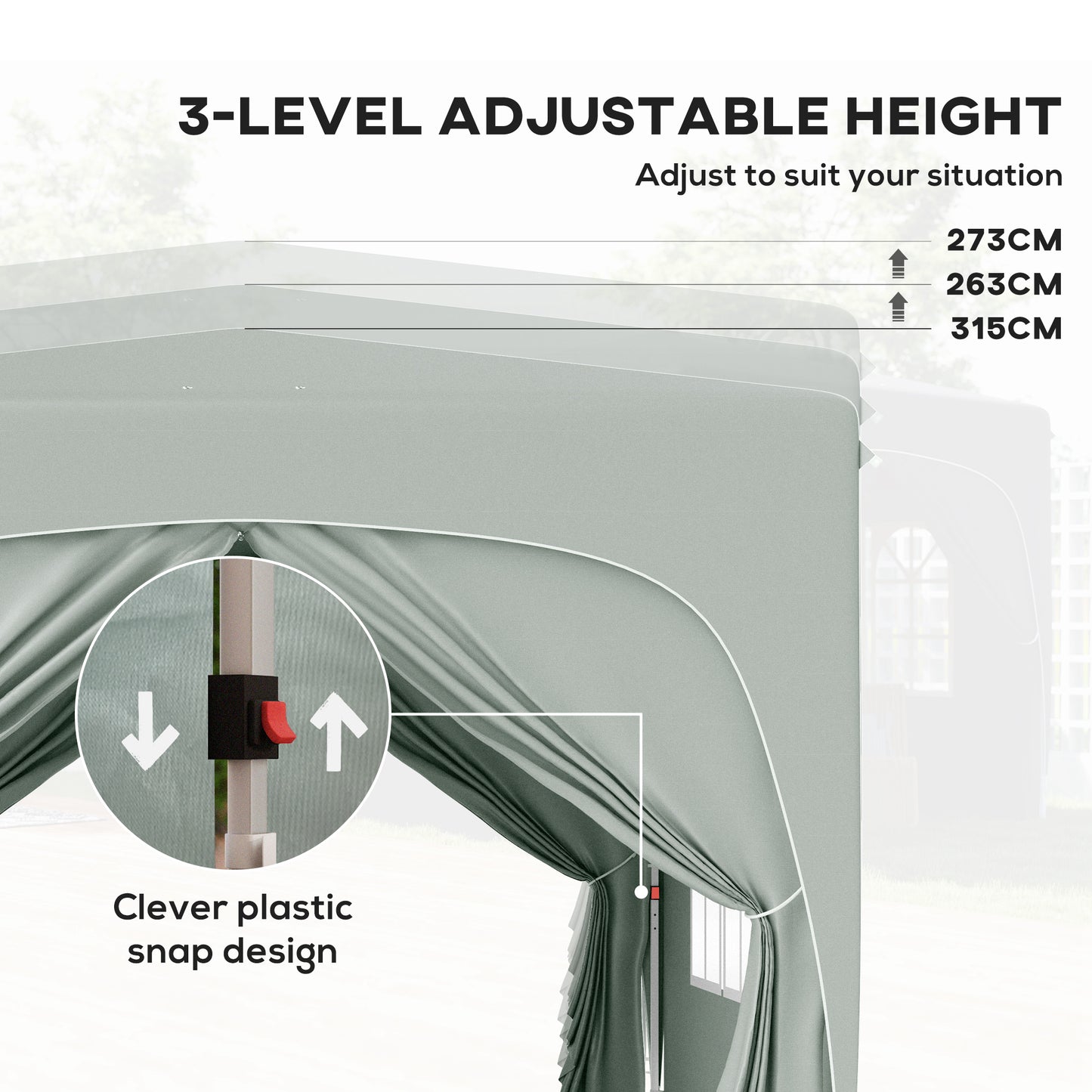 3x3m Pop-Up Gazebo | UPF50+ Oxford Fabric | 3-Height Adjustment 253-273cm | 2 Windows & Dual Doors | 8 Drainage Holes | 4 Guy Ropes & 12 Ground Stakes | Carry Bag | Fits 6-9 People | Light Grey