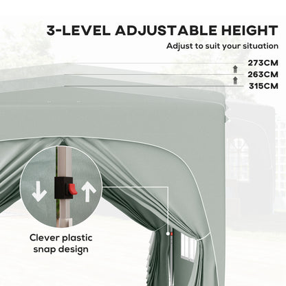 3x3m Pop-Up Gazebo | UPF50+ Oxford Fabric | 3-Height Adjustment 253-273cm | 2 Windows & Dual Doors | 8 Drainage Holes | 4 Guy Ropes & 12 Ground Stakes | Carry Bag | Fits 6-9 People | Light Grey
