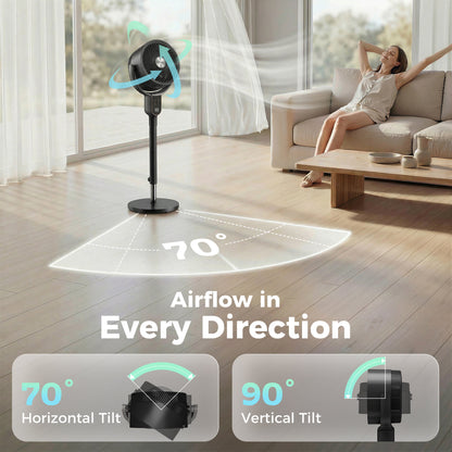 Pedestal Standing Fan | Turbo Mode | 20dB Sleep Mode | 8 Speeds | 16m³/min Airflow | 90° Oscillation | Aromatherapy Pad | Detachable Washable Grill | 5m Remote | 12H Timer | 50W | 83-107cm | Black