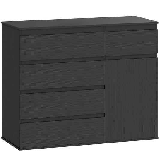 Modern Sideboard, Sideboard Storage Cabinet with 5 Drawers, Adjustable Shelf, Soft-Close Door, Black / White