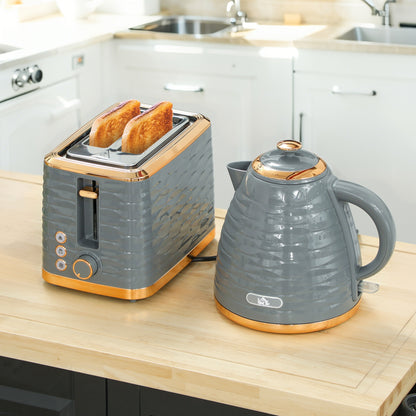 3000W 1.7L Rapid Boil Kettle & 2 Slice Toaster, Kettle and Toaster Set with 7 Browning Controls and Crumb Tray, Grey / Black