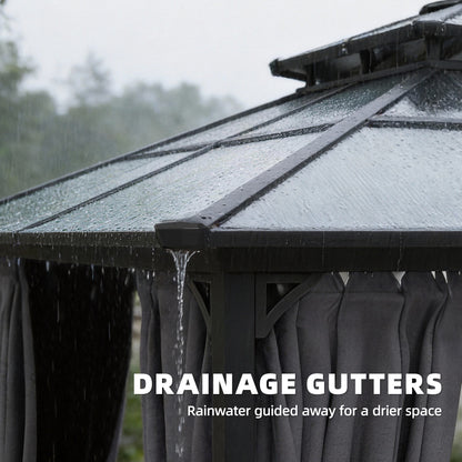 2.5x2.5m Hardtop Gazebo | 6mm Polycarbonate Roof | Drainage Gutters | Curtains & Mesh | Ceiling Hook | Dark Grey