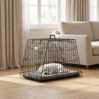 Collapsible Car Dog Crate | Slanted Boot-Fit Design | Removable Tray | Secure Latch | 76 x 48 x 53cm | Small Dogs | Black