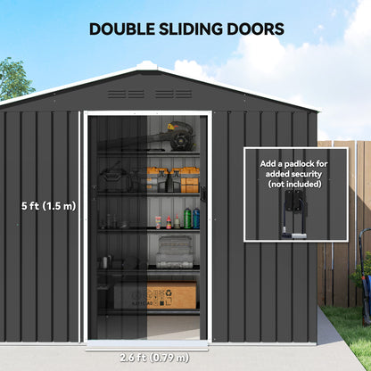 Large Galvanised Steel Garden Storage Shed | Double Sliding Door | 4 Ventilation Slots | Sloped Roof | 20kg/m² Snow Load | 236x171x191cm | Bikes Scooters Tools & Bins | Dark Grey