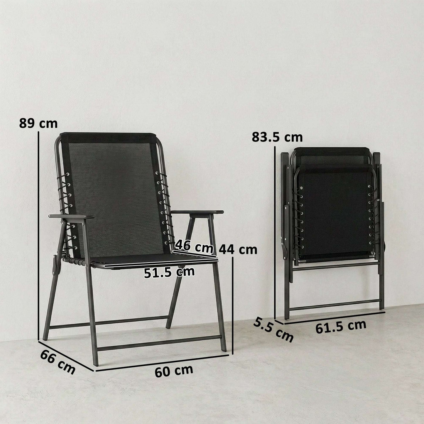 Outsunny Folding Garden Camping Chairs Set of 4, Outdoor Dining Chairs with Wide Texteline Seat, High Back and Armrests, Black