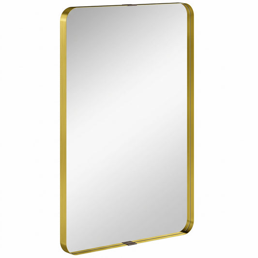 Rectangular Wall Mirror | Shatterproof Tempered Glass | Anodised Aluminium Alloy Frame | 4cm Deep 3D Effect | Soft Rounded Corners | No Assembly | 60x4x90cm | Gold Tone