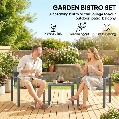3 Piece Garden Bistro Set | 2 Chairs & Table | HDPE Surfaces | Powder Coated Steel Frame | Weather Resistant | 120kg | Dark Grey